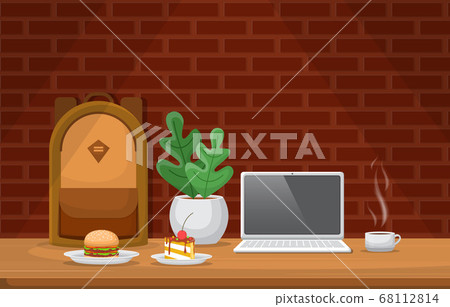 Cake Plant Cup of Coffee on Table Cafe Restaurant Cake Plant Cup of Coffee on Table Cafe Restaurant 68112814