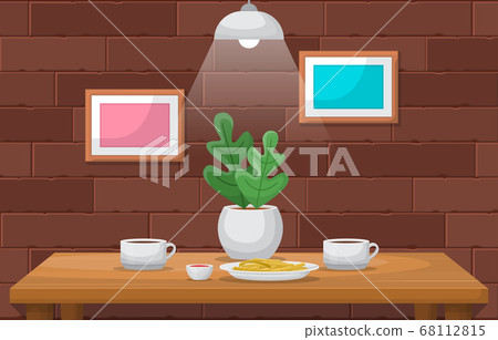 Cake Plant Cup of Coffee on Table Cafe Restaurant Cake Plant Cup of Coffee on Table Cafe Restaurant 68112815