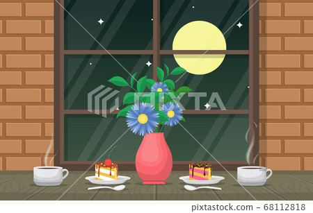 Cake Flower Cup of Coffee on Table Cafe Restaurant Cake Flower Cup of Coffee on Table Cafe Restaurant 68112818
