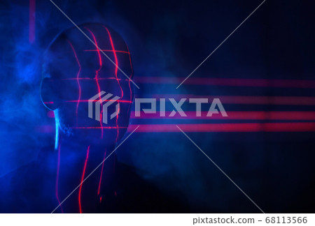 Concept Identify Illuminate Face Scan Red Laser. Biometric Futuristic Facial Recognition Scanning. Concept Identify Illuminate Face Scan Red Laser. Biometric Futuristic Facial Recognition Scanning. 68113566