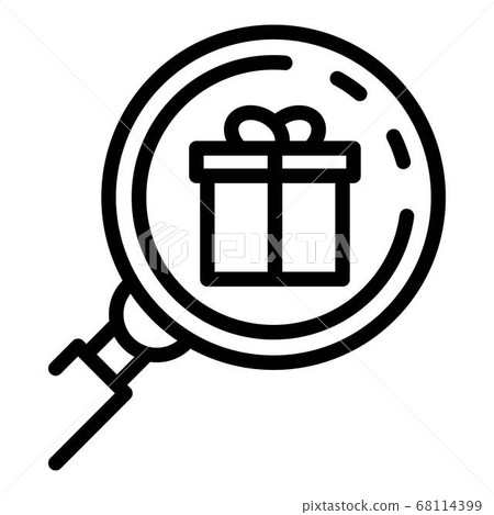 Gift box magnifier icon, outline style 68114399