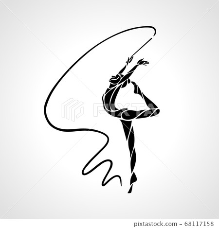 Rythmic gymnastics with ribbon, abstract silhouette clipart 68117158