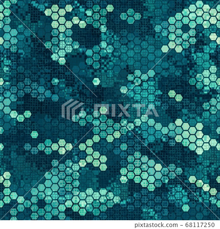 Camouflage seamless pattern with blue hexagonal endless geometric camo 68117250