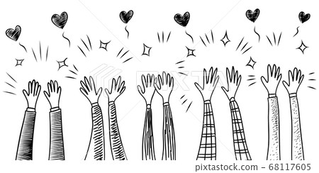 doodle hands up,Hands clapping with love. Concept doodle hands up,Hands clapping with love. Concept 68117605