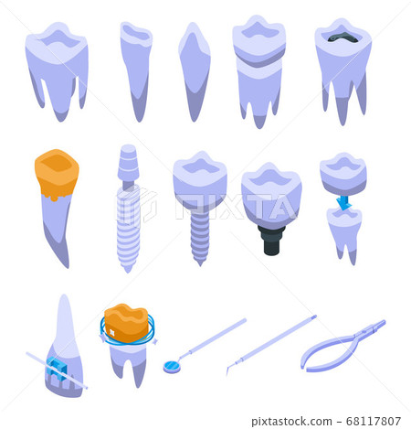 Tooth restoration icons set, isometric style 68117807