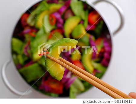 Vietnamese vegetarian cuisine, mixed vegetable, avocado salad, tomato, nutrition vegan dish Vietnamese vegetarian cuisine, mixed vegetable, avocado salad, tomato, nutrition vegan dish 68118412