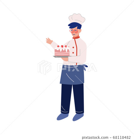 Man Professional Chef Character Holding Delicious Cake, Male Baker Wearing Traditional Uniform Working in Restaurant or Cafe, Vector Illustration Man Professional Chef Character Holding Delicious Cake, Male Baker Wearing Traditional Uniform Working in Restaurant or Cafe, Vector Illustration 68118482