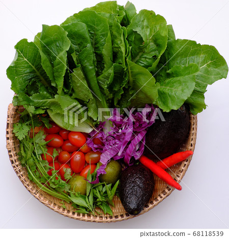 colorful raw materials for mixed vegetable, avocado salad, homemade diet food for weight loss  68118539