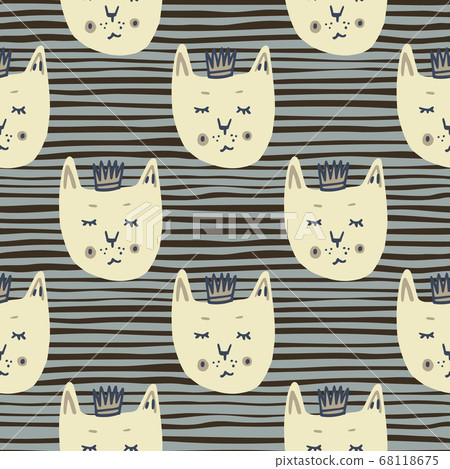 Simple animal seamless pattern with light king cat 68118675