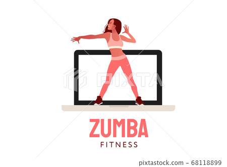 Happy jumping dancing girl. Woman dancing in fitness studio vector illustration. 68118899