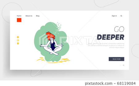 Relaxed Girl Meditating on Lotus Posture on Ocean Bottom Landing Page Template. Young Female Character Underwater Yoga Relaxed Girl Meditating on Lotus Posture on Ocean Bottom Landing Page Template. Young Female Character Underwater Yoga 68119084
