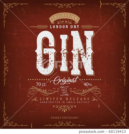 Vintage London Gin Label For Bottle Vintage London Gin Label For Bottle 68119413