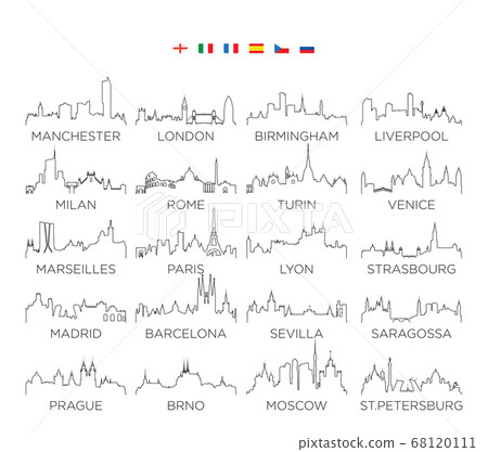 Europe skyline city line art, vector Illustration design, set 2 set of vector city silhouettes 68120111