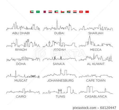 Arabian Peninsula and Africa skyline city line art, vector Illustration design set of vector city silhouettes 68120447