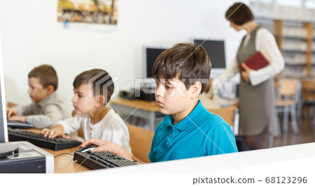 Boy studying in computer class 68123296