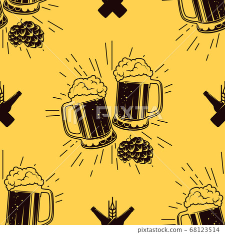 Seamless pattern with clinking glasses of beer, vector illustration 68123514