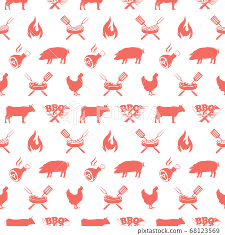 BBQ seamless pattern, vector illustration with barbecue grill elements template BBQ seamless pattern, vector illustration with barbecue grill elements template 68123569