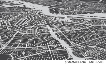 Aerial view city map Amsterdam, monochrome detailed plan streets and canals, urban grid in perspective 68126506