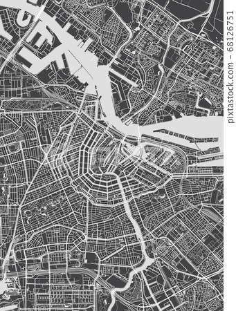 City map Amsterdam, monochrome detailed plan, 68126751