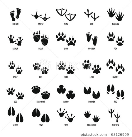 Animal footprint icons set, simple style Animal footprint icons set, simple style 68126909
