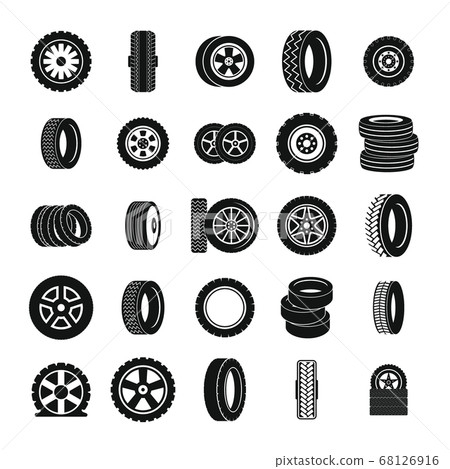 Tire icons set, simple style Tire icons set, simple style 68126916