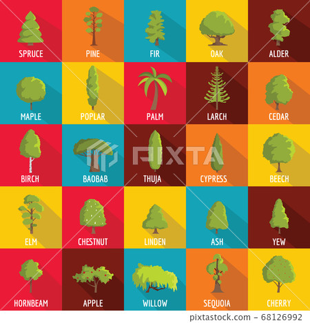 Tree icons set, flat style 68126992