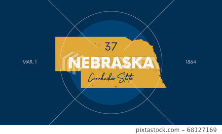 37 of 50 states of the United States with a name, nickname, and date admitted to the Union, Detailed Vector Nebraska Map for printing posters, postcards and t-shirts 37 of 50 states of the United States with a name, nickname, and date admitted to the Union, Detailed Vector Nebraska Map for printing posters, postcards and t-shirts 68127169