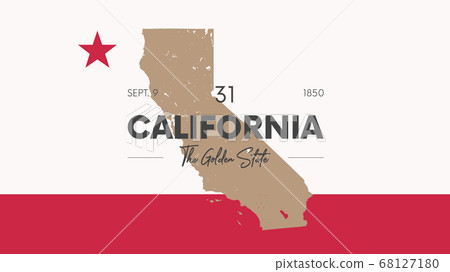 31 of 50 states of the United States with a name, nickname, and date admitted to the Union, Detailed Vector California Map for printing posters, postcards and t-shirts 68127180