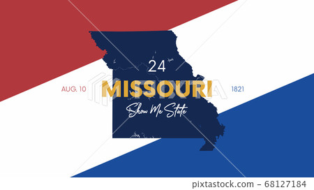 24 of 50 states of the United States with a name, nickname, and date admitted to the Union, Detailed Vector Missouri Map for printing posters, postcards and t-shirts 68127184