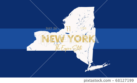 11 of 50 states of the United States with a name, nickname, and date admitted to the Union, Detailed Vector New York Map for printing posters, postcards and t-shirts 68127199
