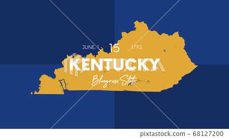 15 of 50 states of the United States with a name, nickname, and date admitted to the Union, Detailed Vector Kentucky Map for printing posters, postcards and t-shirts 68127200