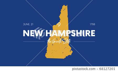 9 of 50 states of the United States with a name, nickname, and date admitted to the Union, Detailed Vector New Hampshire Map for printing posters, postcards and t-shirts 9 of 50 states of the United States with a name, nickname, and date admitted to the Union, Detailed Vector New Hampshire Map for printing posters, postcards and t-shirts 68127201