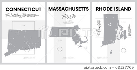 Vector posters with highly detailed silhouettes of maps of the states of America, Division New England - Connecticut, Massachusetts, Rhode Island - set 2 of 17 Vector posters with highly detailed silhouettes of maps of the states of America, Division New England - Connecticut, Massachusetts, Rhode Island - set 2 of 17 68127709
