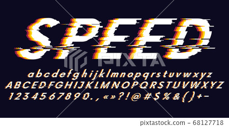Vector Alphabet letters and numbers stylized fonts, speed effect faster motion, distorted glitch screen effect Vector Alphabet letters and numbers stylized fonts, speed effect faster motion, distorted glitch screen effect 68127718