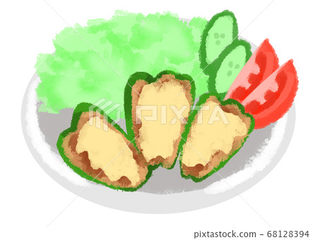 Meat stuffed cheese with bell pepper 68128394