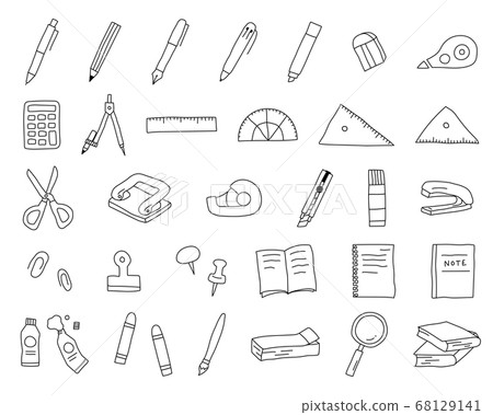 Set of handwritten stationery illustrations / Writing instruments / Study / Pencils / Cute 68129141