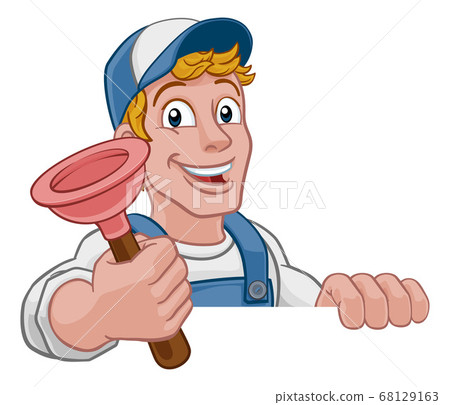 Plumber Cartoon Plumbing Drain Plunger Handyman 68129163