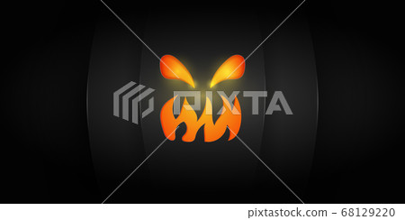 Jack-o-lantern face on dark background with glowing mouth and eye. Jack-o-lantern face on dark background with glowing mouth and eye. 68129220