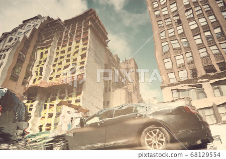 Blurred and distorted view of a car in New York Blurred and distorted view of a car in New York 68129554