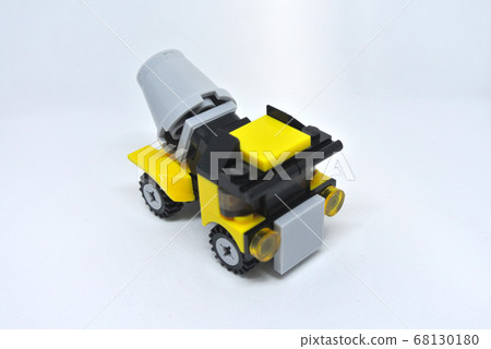 Small model of Construction Mixer Lorry made of plastic bricks isolated on white background. 68130180