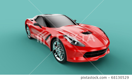 Front view of a red sport concept car on green background. 68130529