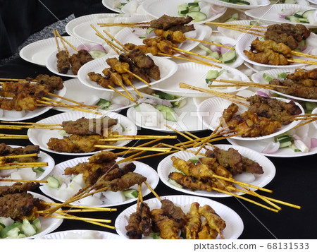 Malaysian famous traditional food called sate. Meat or chicken marinate with mix spices and grill using hot charcoal.   68131533