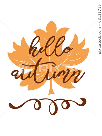 Hello autumn hand written inscription on orange... - Stock Illustration ...