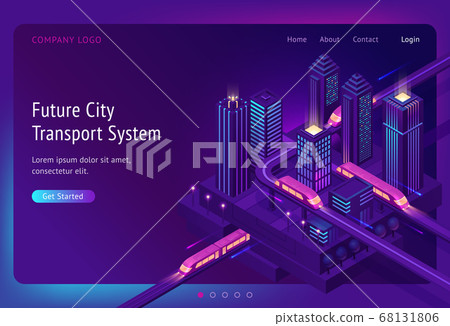 Futuristic town with train highway and skyscrapers 68131806
