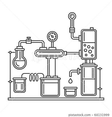 Chemistry Laboratory Infographic with Some Reaction. Line Style Vector Chemistry Laboratory Infographic with Some Reaction. Line Style Vector 68131999