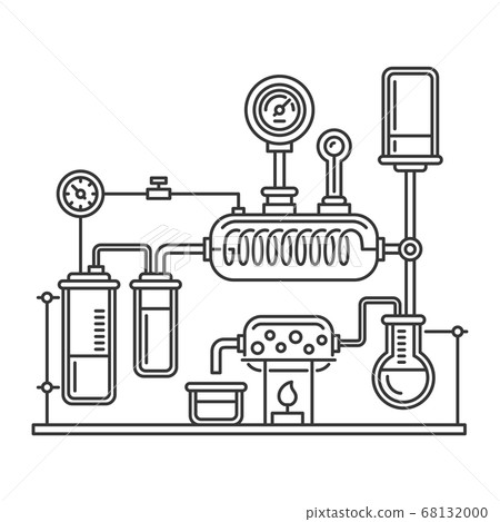 Chemistry Laboratory Infographic with Some Reaction. Line Style Vector Chemistry Laboratory Infographic with Some Reaction. Line Style Vector 68132000