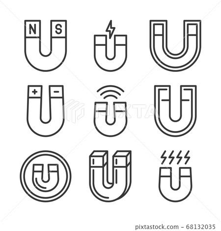 Magnet Icons Set. Magnetism and Magnetic Equipment. Vector 68132035