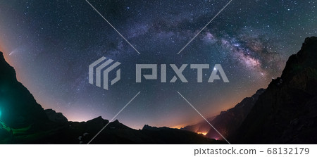 Milky Way arc and stars in night sky over the Milky Way arc and stars in night sky over the 68132179