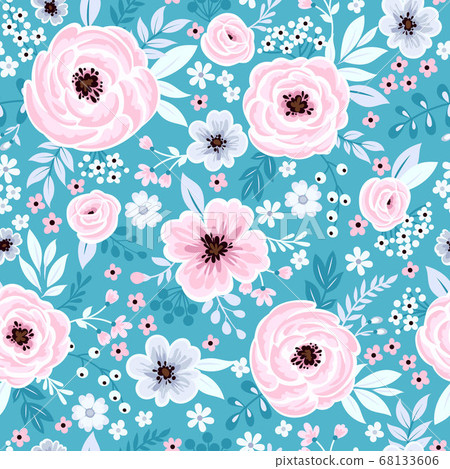 Seamless cute spring floral wallpaper - Stock Illustration [68133606 ...