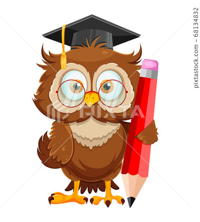 Cute wise owl. Funny owl, back to school concept Cute wise owl. Funny owl, back to school concept 68134832